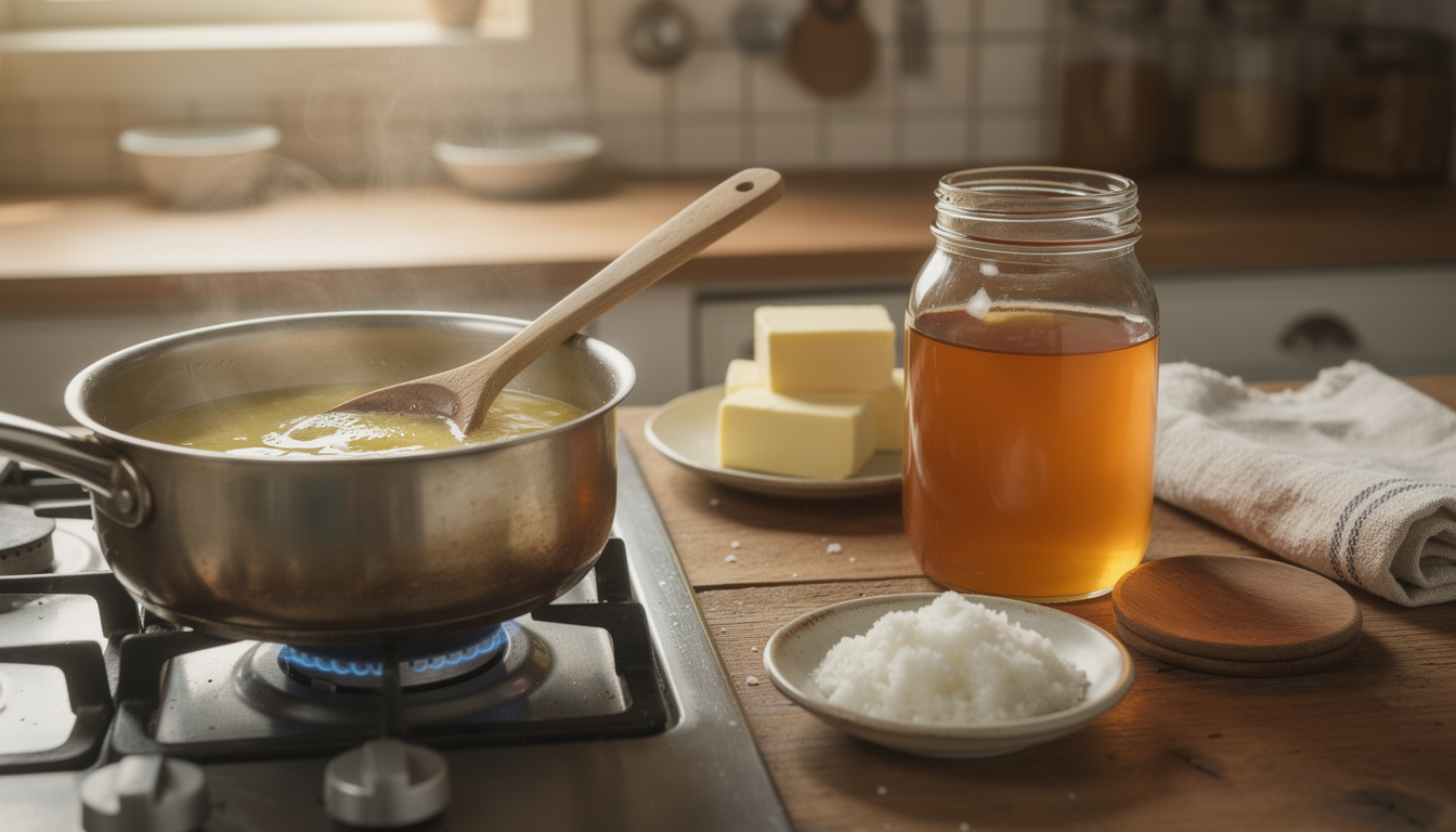 apprenez à préparer facilement du ghee, le beurre clarifié, à la maison et découvrez les meilleures astuces pour le conserver longtemps.