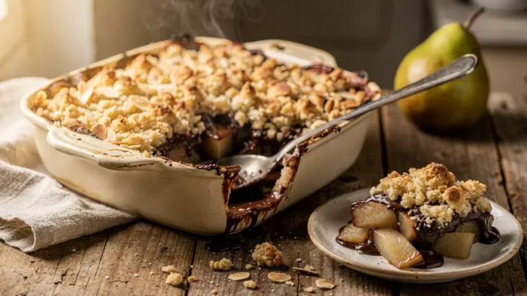 Le crumble poire chocolat de Cyril Lignac : quelques minutes et un four bien chaud