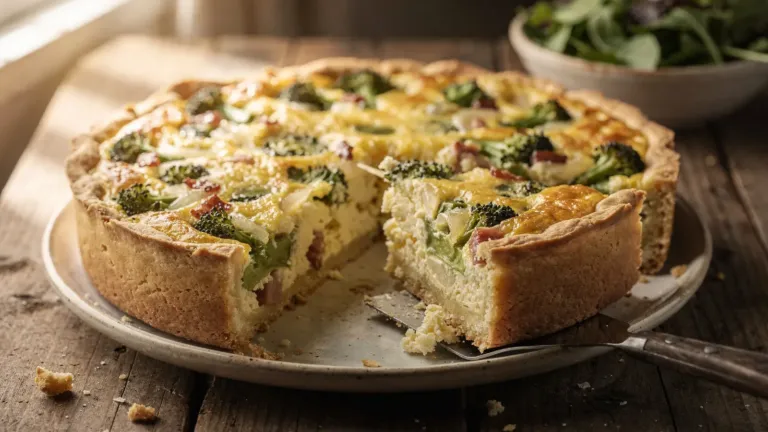 Quiche sans pâte au brocoli et à la pancetta : le cottage cheese remplace la crème