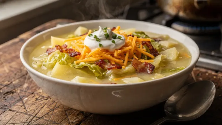 Soupe au chou et aux pommes de terre : une recette garnie de cheddar et de bacon