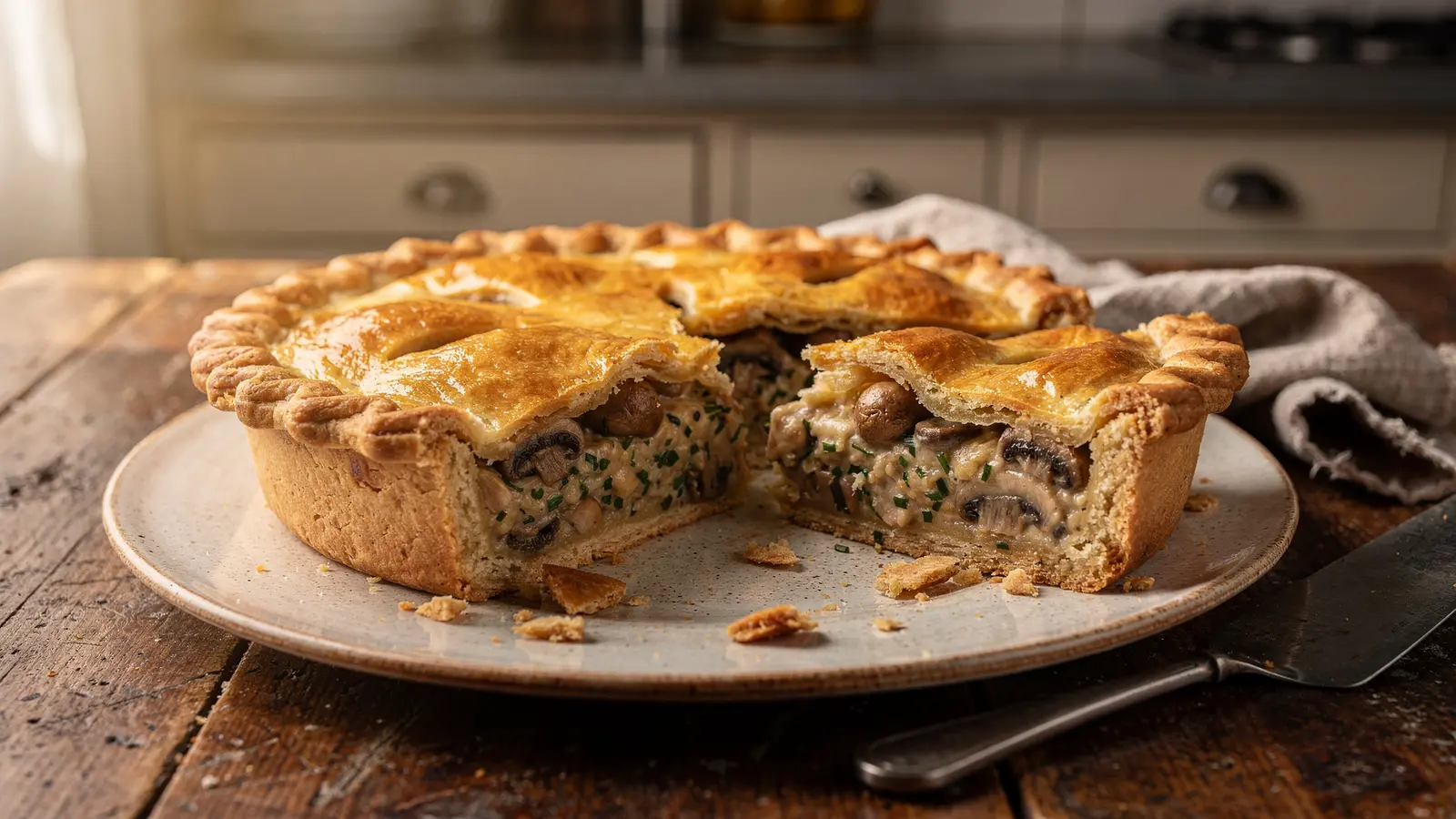 Tourte aux champignons : une recette à la pâte brisée, à la crème et aux herbes